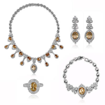 Coffee Colored Pattern Oval Shaped Cut Four Piece Set