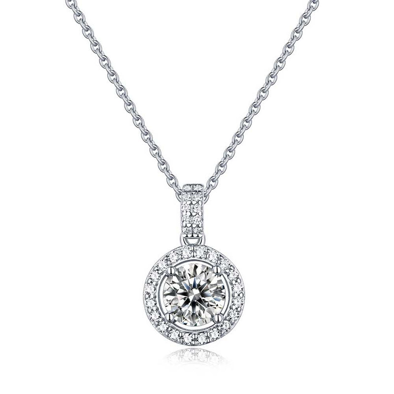 Round Shaped Cut Moissanite Ring Design Sterling Silver Necklace