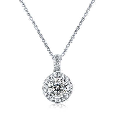 Round Shaped Cut Moissanite Ring Design Sterling Silver Necklace