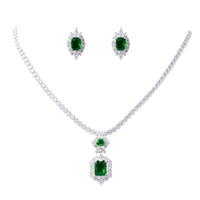 Emerald Radiant Shaped Cut Necklace Earrings Two Piece Set
