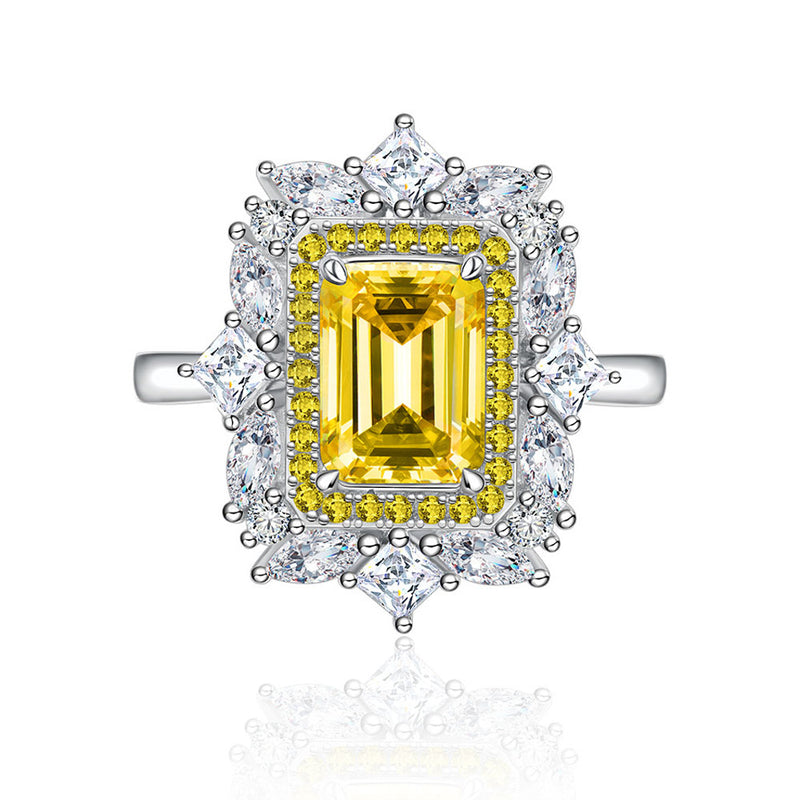 Emerald Shaped Cut Yellow Sterling Silver Ring