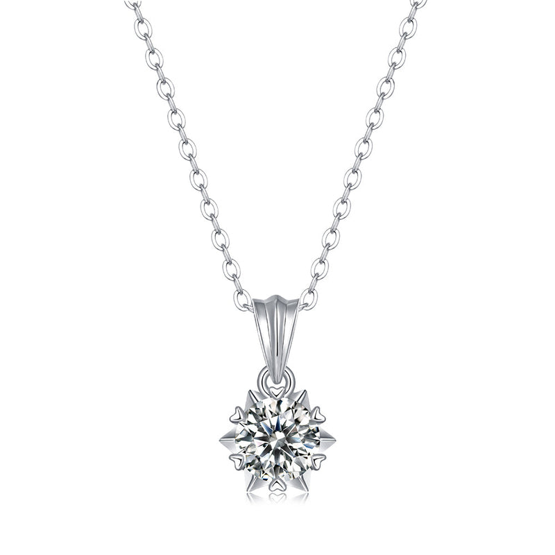 Round Shaped Cut Moissanite Ice Flower Sterling Silver Necklace