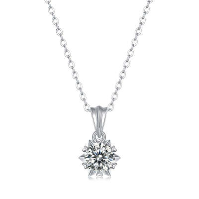 Round Shaped Cut Moissanite Ice Flower Sterling Silver Necklace