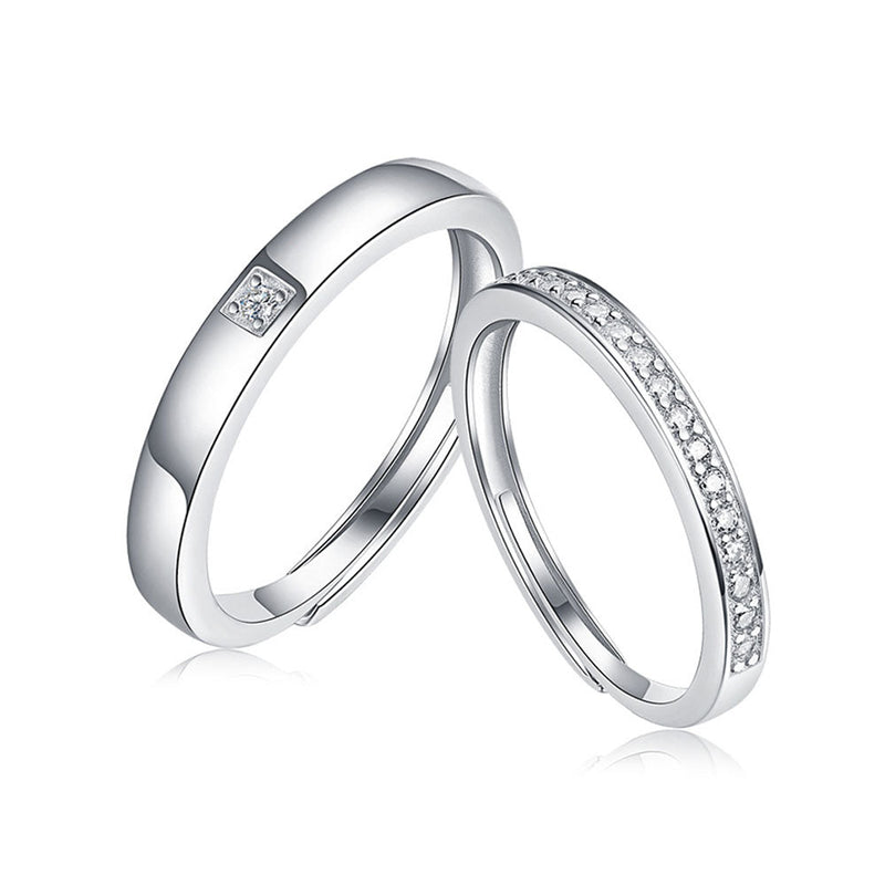 Round Shaped Cutting Moissanite Couple Sterling Silver Set Open Ring