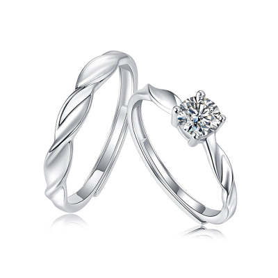 Round Shaped Cutting Moissanite Couple Knot Sterling Silver Set Open Ring