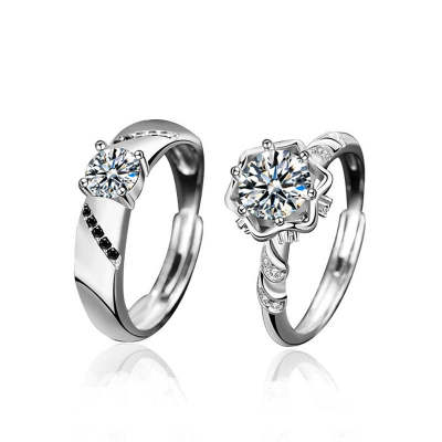 Round Shaped Cutting Moissanite Couple Set Sterling Silver Open Ring