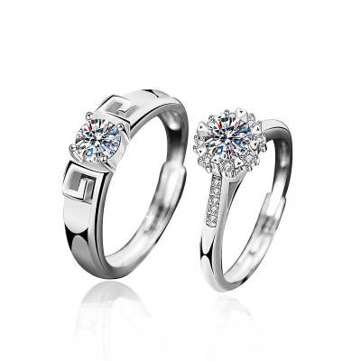 Round Shaped Cutting Moissanite Couple Set Sterling Silver Open Ring