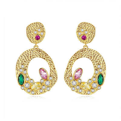 Oval Shaped Cutting Colorful Metal Earrings