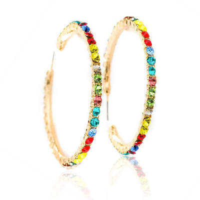 Round Shaped Cut Colorful Large C Letter Design Earrings