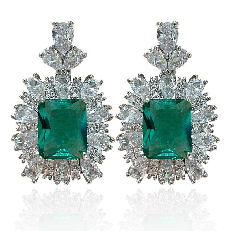 Emerald Green Princess Shaped Cut Earrings