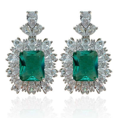 Emerald Green Princess Shaped Cut Earrings