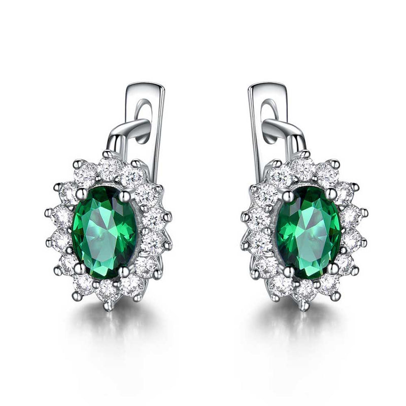 Oval Shaped Cut Emerald Green Sterling Silver Earrings