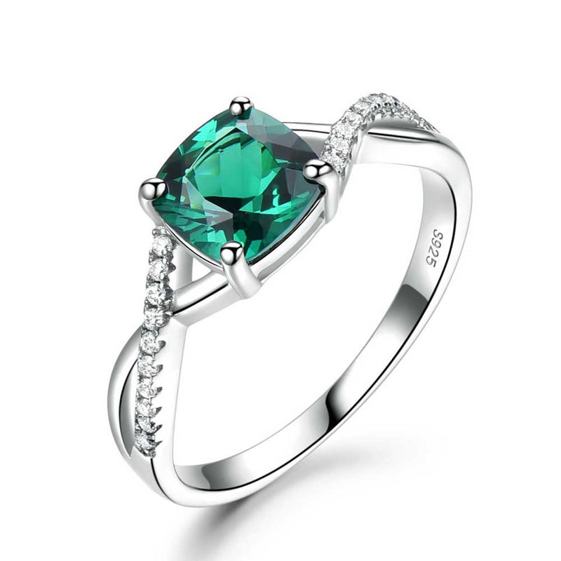 Cushion Shaped Cut Green Sterling Silver Ring