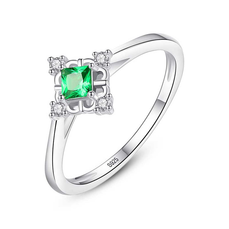 Princess Shaped Cut Green Sterling Silver Ring