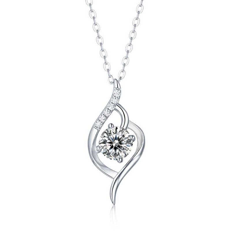 Round Shaped Cut Moissanite Hollow Design Sterling Silver Necklace