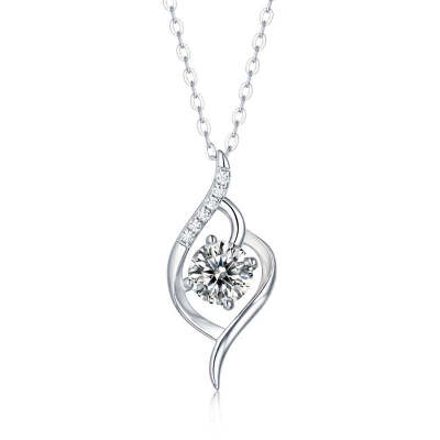 Round Shaped Cut Moissanite Hollow Design Sterling Silver Necklace