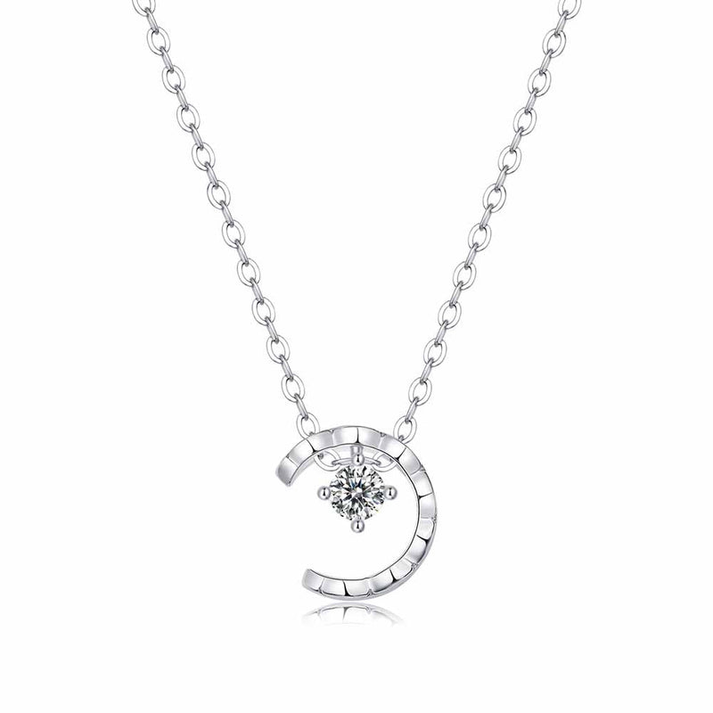Round Shaped Cut Moissanite Moon Sterling Silver Necklace