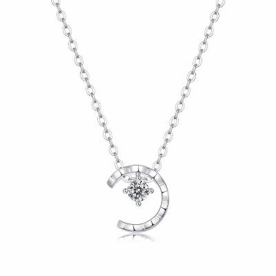 Round Shaped Cut Moissanite Moon Sterling Silver Necklace