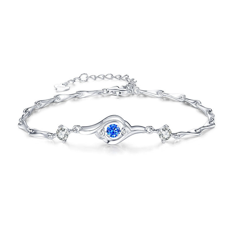 Round Shaped Cut Diamond White Sterling Silver Bracelet