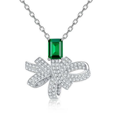 Emerald Shaped Cut Emerald Green Sterling Silver Necklace
