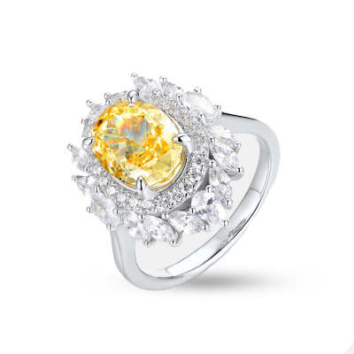 Oval Shaped Cut Light Yellow Sterling Silver Ring