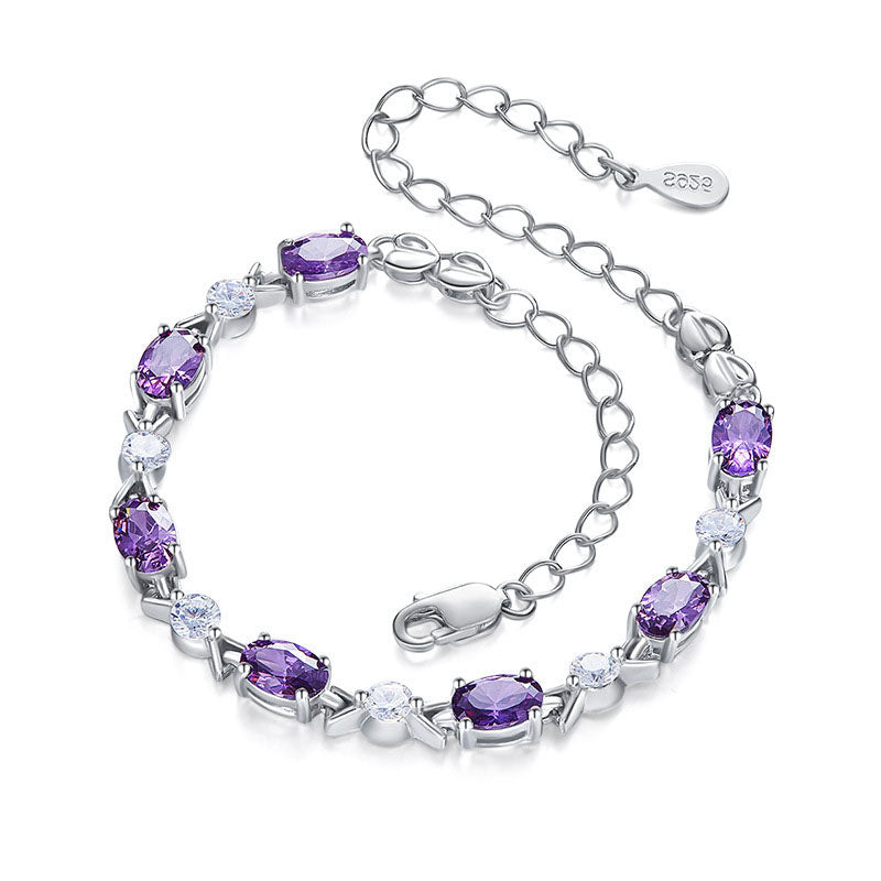 Oval Shaped Cut Purple Sterling Silver Bracelet