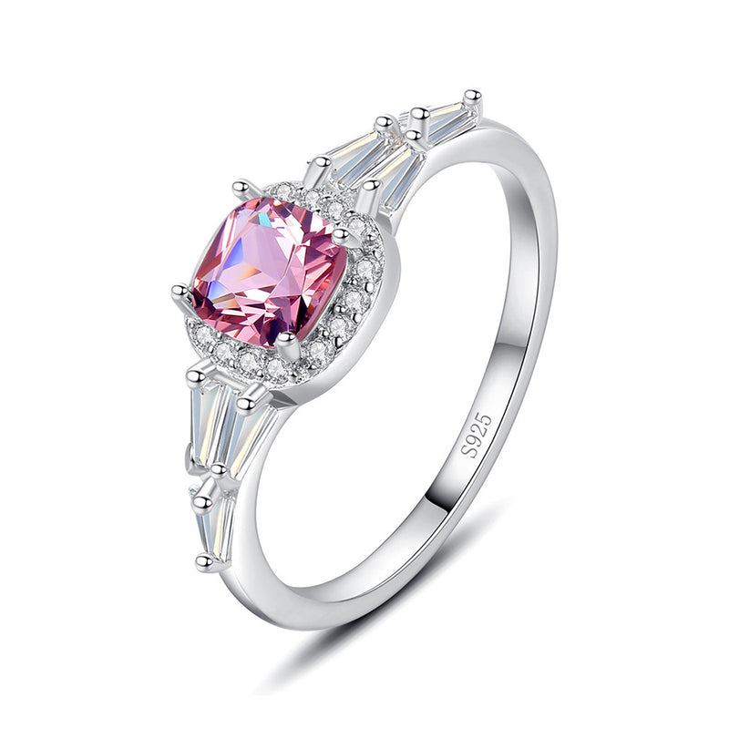 Cushion Shaped Cut Pink Sterling Silver Ring