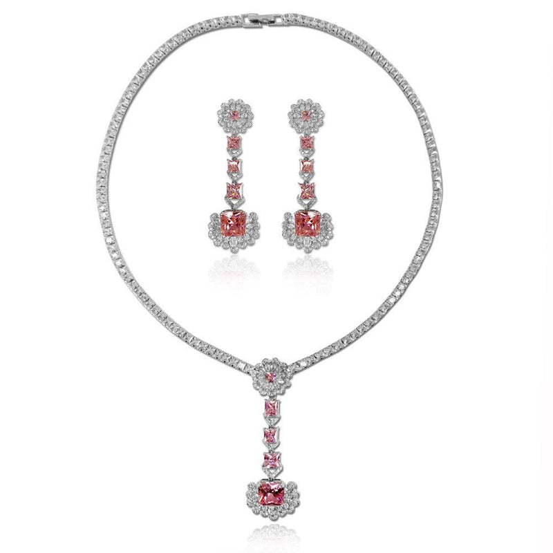 Pink Princess Shaped Cut Necklace Earrings Two Piece Set