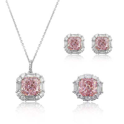 Pink Snowflake Cut Necklace Ring Earrings Three Piece Set