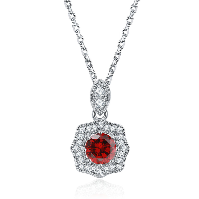 Round Shaped Cut Pomegranate Red Sterling Silver Necklace