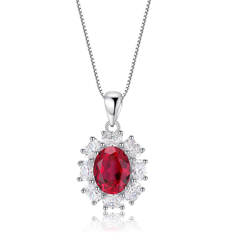 Oval Shaped Cut Pomegranate Red Sterling Silver Necklace