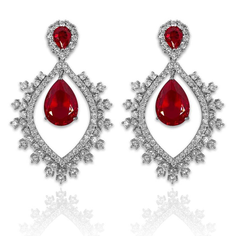 Ruby Red Hollowed Out Design Pear Shaped Cut Earrings