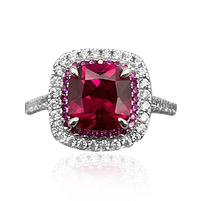 Ruby Red Cushion Shaped Cutting Sterling Silver Ring