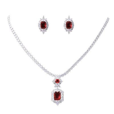 Square Radiant Shaped Necklace Earrings Two Piece Set