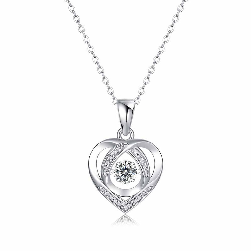 Round Shaped Cut Moissanite Heart Sterling Silver Necklace