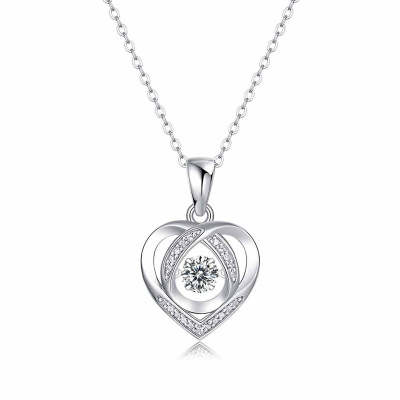 Round Shaped Cut Moissanite Heart Sterling Silver Necklace