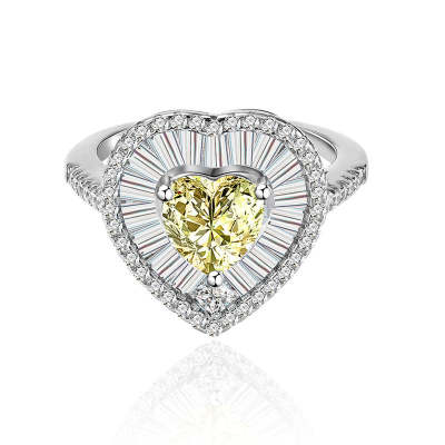 Heart Shaped Cut Light Yellow Sterling Silver Ring