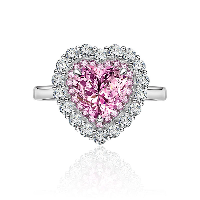 Szív alakú vágott rózsaszín sterling ezüst gyűrű