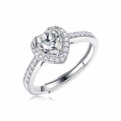 Heart Shaped Cutting Moissanite Diamond Sterling Silver Open Ring