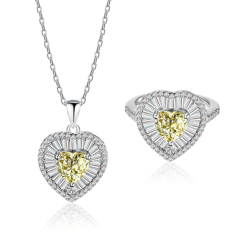 Heart Shaped Cut Yellow Sterling Silver Three Piece Set