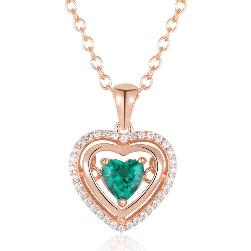 Heart Shaped Cut Green Hollow Sterling Silver Necklace