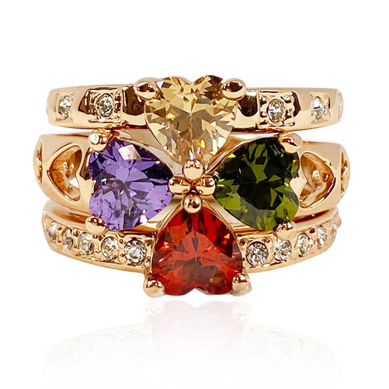 Lucky Clover Love Gem Separable Three Piece Ring Set
