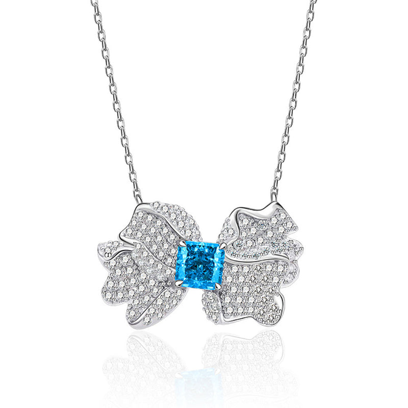 Cushion Shaped Cut Blue Sterling Silver Necklace