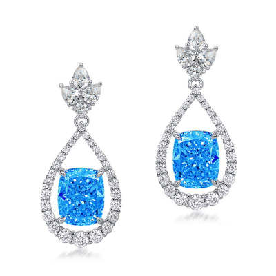 Cushion Cut Blue Sterling Silver Pedant Earrings