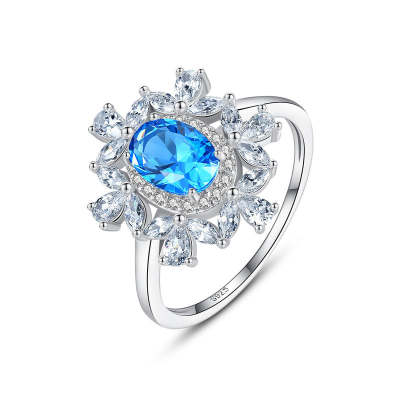 Ovális formájú vágott kék sterling ezüst gyűrű