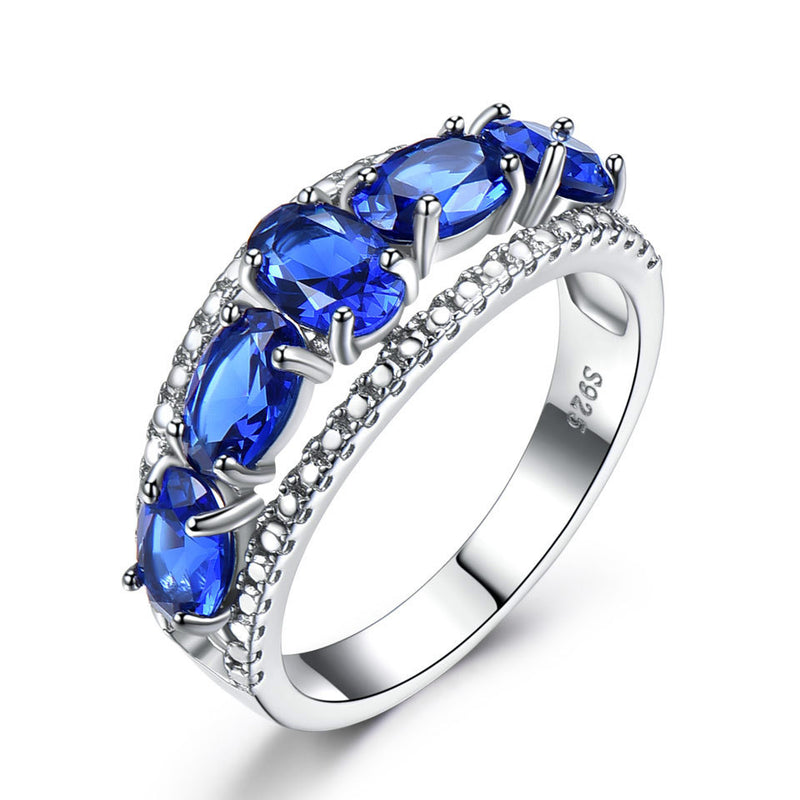 Oval Shaped Cut Blue Sterling Silver Ring