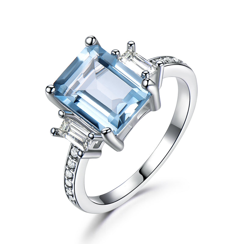 Cushion Cut Blue Sterling Silver Ring