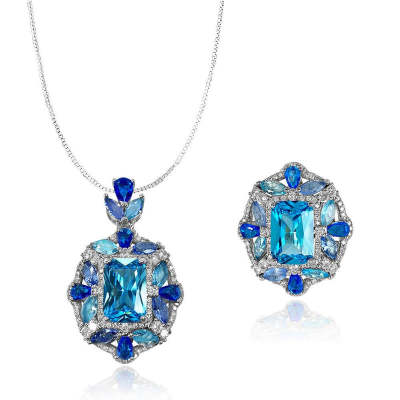 Sapphire Radial Shaped Ring Necklace Set