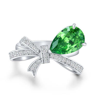 Körte alakú vágott bowknot zöld, ezüst gyűrű
