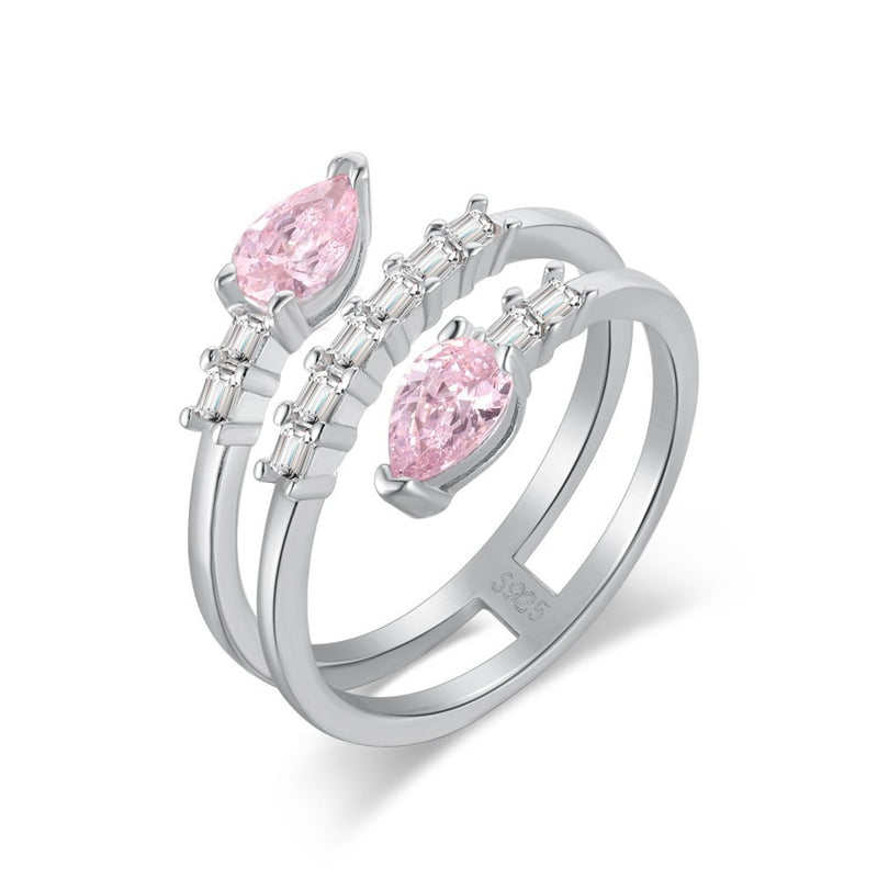 Gyöngy alakú vágott rózsaszín sterling ezüst nyitott gyűrű